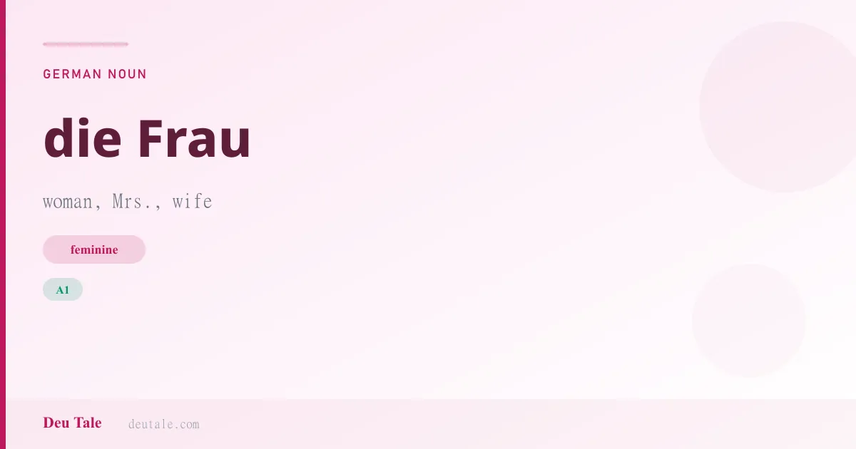 die Frau — German feminine noun meaning woman, Mrs., wife (A1)