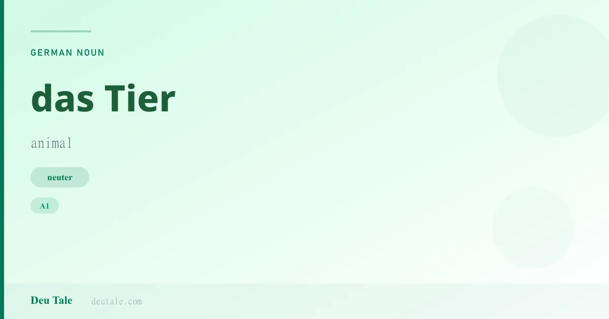 das Tier — German neuter noun meaning animal (A1)